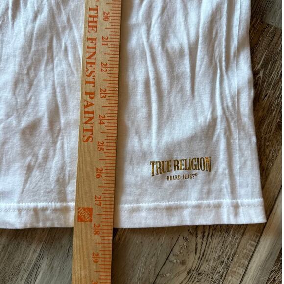 True Religion Basic White Short Sleeve T-Shirt XL Crew Neck Gold Print Logo - Picture 7 of 7